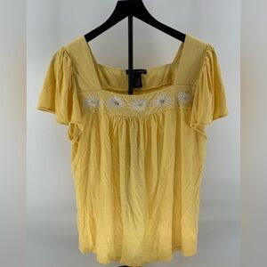 Fairy Cottagecore fun Women's Sunny Yellow Square Neck Short Sleeve Top Size L